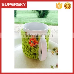 V-66 Lime Green Crochet Knitted Sleeve Warmmer Cup Mug Sweater thumbnail-3