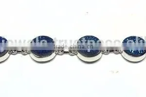 Coated Titanium Blue Druzy Round 925 Sterling Silver Rough Bracelet, Designer Bracelet, Multi Stone Silver Bracelet thumbnail-1