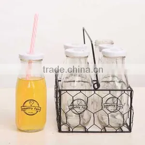 600ml Round Glass Milk Bottle With Holding Rack thumbnail-1