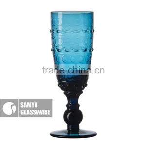 SAMYO Crafted Bule Machine Pressed Glass Cup With Circle Pattern thumbnail-2