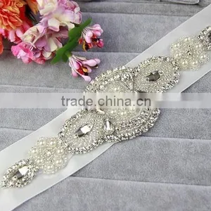 Ladies Wedding Dresses Belts Crystal Rhinestone Pearl Bridal Sash WA015 thumbnail-1