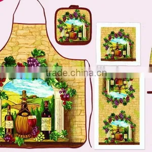 Silk Screen Pigment Printing Vintage Style Apron Set With Chinese Hot Pot Set thumbnail-2