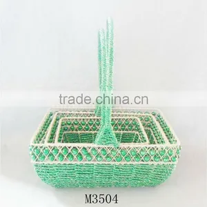 Set of Three Green Paper Rope Storage Basket With Bead thumbnail-1