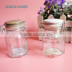 Mini Hexagonal Glass Jar With Clip Top thumbnail-1