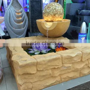 LED Yellow Light Color Resin and Sandstone Fountain With Ball thumbnail-1