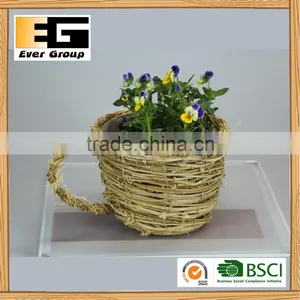 Natural Rattan Coffee Cup Shape Garden Planter Flower Pot thumbnail-3