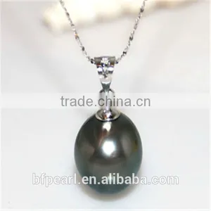 Most World Black Tahitian Pearls Pendant Wholesale With 14K Gold Bail Necklace 11-12mm Round thumbnail-1