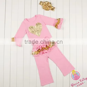 Wholesale High Quality Golden Autumn Outfits for Baby Girls Christmas Outfits for Infant Girls thumbnail-6