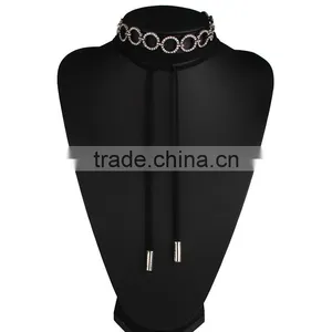 Simple Brand Dimond Choker Necklace With Long Leather Rope Accessories thumbnail-3