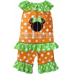 Baby Girls Polka Spot Yellow Ruffle Smock Dress and Capris/pant Pumpkin Outfit thumbnail-1