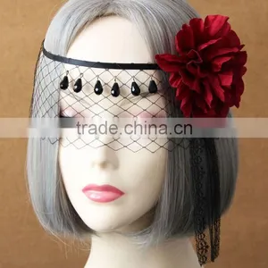 Europe Vintage Black Lace Yashmak,retro Sexy Diamond Veil,crow Yashmaks for Women thumbnail-3