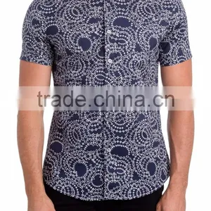 Ahead of Fashion Abstract-printing Men's Button up Collar Shirt Design With Labels thumbnail-1
