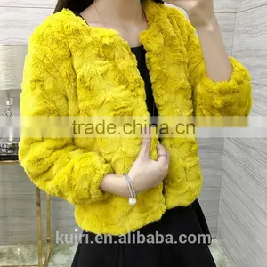 2016 New Genuine Rabbit Fur Coat Fashion Women Short Knitted Slim Coat Jacket Elegant Winter Warm Fur Rabbit Coats thumbnail-1