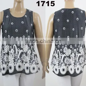 2017 Hot Grey Color 65% Cotton 35% Polyester Sleeveless Fat Women Chiffon Blouse thumbnail-1