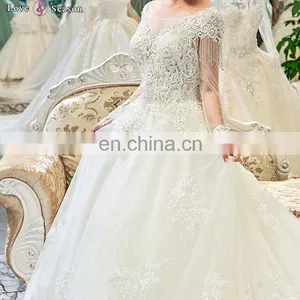 Gt904 Elegant Tassel Pearl Bridal Gown 2017 Long Sleeves High Quality Bridal Gowns thumbnail-2