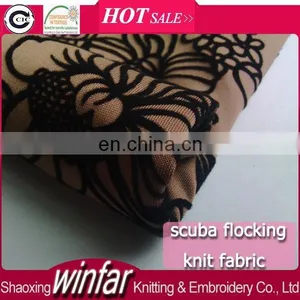 Winfar Textile 100% Polyester DTY Scuba Flower Flocking Fabric thumbnail-1