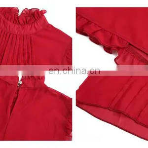 Dark Red Sleeveless Front Pleated Cape Collar Chiffon Blouse And Shirt Tops thumbnail-6