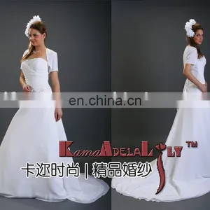 EB506J Custom Made Off-shoulder Wedding Dress Short Sleeves Small Coat Bridal Dress thumbnail-1