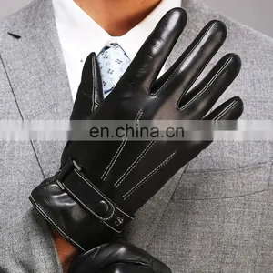 Top Quality 100% Genuine Cowhide Analine Leather Mens Driving Gloves With Button thumbnail-1