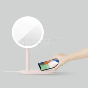 Wireless Fast Charger LED Makeup Mirror With Table Lamp thumbnail-1