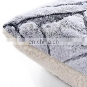 Decorative Luxury Warm Sofa 100% Polyester Cutting Rabbit Faux Fur Square Shape Gray Cushion Custom Cushions thumbnail-3