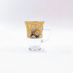 Gold Color 6 Pcs Cawa Cup of Clear Glass Arabic Tea Cup Sets thumbnail-4