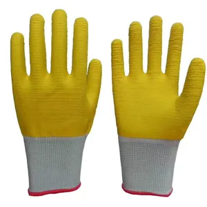 White Polyester Thread 13 Gauge Knitted Yellow Sea Wave Wrinkled Latex Hand Full Coated Safety Work Gloves thumbnail-1