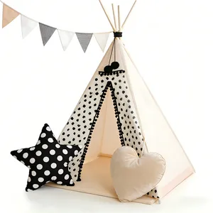 Boho Style Teepee Tent for Kids With Curtains ,Teepee Tent for Kids, Foldable Play Tent for Girls & Boys, , Cozy Warm Room Decor thumbnail-1