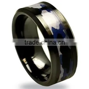 8mm Black Ceramic Purple Gray Camo Wedding Ring thumbnail-1