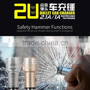 GOLF C06 Double USB Car Charger for IPhone SE 6s Samsung S7 Output 2.1A/1A Quick Charging Metal Matt Car Charger MT-5754 thumbnail-1