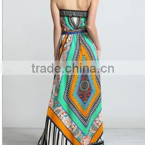 Glamorous Geometric Printed Sleeveless Bandeau Long Tube Bangkok Dress thumbnail-3
