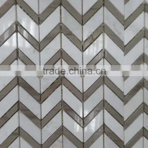 New Herringbone Marble Mosaic Tiles ( Athen White+Pure White Marble) thumbnail-1