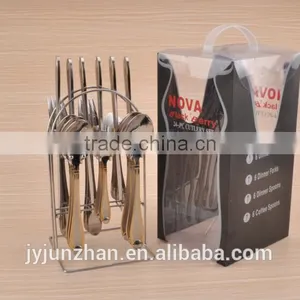 24pcs Gold Plated Flatware With Shelf and PVC Box Made by Stainless Steel and Competitve Price thumbnail-1