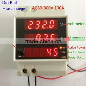 Din Rail LED AC 200-450V 0-100A Display Voltmeter Ammeter With Active and Reactive Power and Power Factor 5 in 1 Combo Meter thumbnail-2