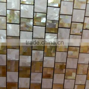 Brick Pattern Chinese River Shell Mix Gold Lip Mother of Pearl Mosaic Tile Suppplied on Magnesium With Joints thumbnail-3