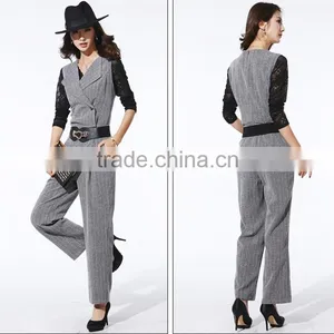 OEM 2015 Winter Lastest Design New High Waist Playsuits With Belt Fashion OL Long Romper Sleeveless Women Jumpsuits thumbnail-1