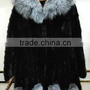 Mink Fur Coat With Silver Fox Collar for Women Winter thumbnail-1
