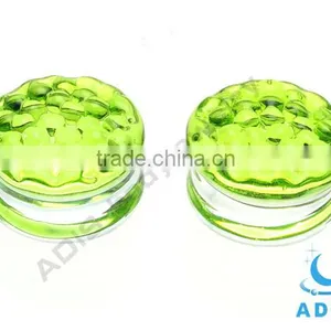00g Green Dot Bottom Ear Expander Stretching Pyrex Glass Plug Piercing thumbnail-1