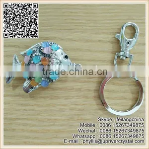 New Arrival Costumized Metal Fashion Colorful Crystal Fish Keychain thumbnail-6