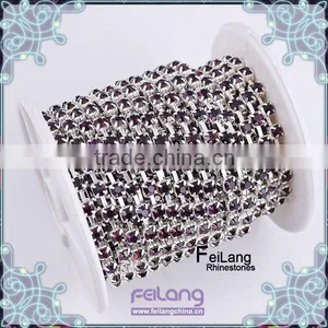Amethyst Clear Cup Rhinestone Chain Silver Claw,MOQ 50m Paypal Accepted,wholesale Rhinestone Chain thumbnail-1