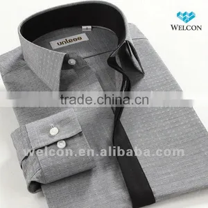 100% Cotton Stylish European Style Long Sleeve Latest Brand Design Grey Dobby Fashion Fitted Dress Shirt Men thumbnail-1