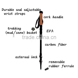 Three Sections Carbon Fiber Cork Handle Adjustable Telescopic Trekking Pole Nordic Walking Stick thumbnail-2