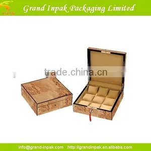 Elm Burl Wooden Watch Display Case for 8 With Lock thumbnail-1
