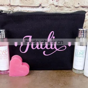Black Canvas Custom Cosmetic Bag With Logo Printed on One Side thumbnail-1