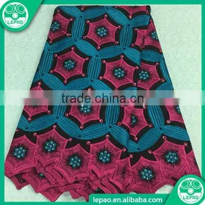 2016 New Design 100% Cotton African Wax Hollandais Print Fabric With Embroidered Fabrics Guipure Lace thumbnail-5
