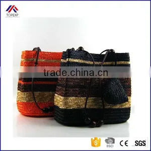 Hot !!!2016 Women Summer Beach Bags Fashion Strip Straw Bags Lady Woven Beach Handbags Shoulder Bag For Travel Vacation thumbnail-1