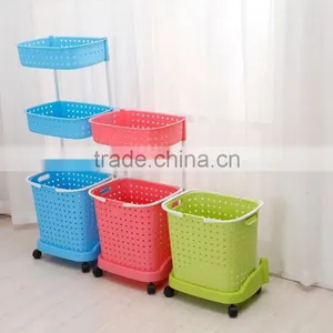 Plastic Household Laundry Basket Clothing Barrels Laundry Basket Sorter Care Rolling Cart thumbnail-2