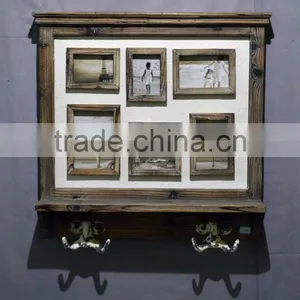 2016 Vintage Wood Wall Shelf With Hooks and Frames thumbnail-5