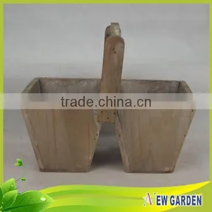 Elegant Handmade Indoor And Outdoor Wood Split Pot Planter With Handle thumbnail-2