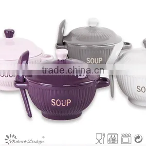 HG3-197 Ceramic Stoneware Soup Bowl With Cover and Spoon thumbnail-1